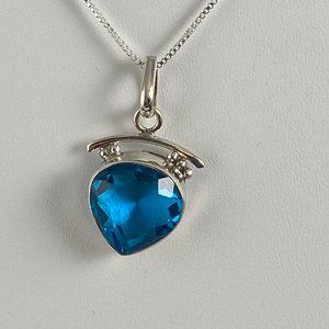 Fabulous 12x12MM 2CT Heart Blue Topaz & 925 Silver Pendant with 16 inch Chain